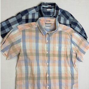 Lot of 2 Columbia Mens Short Sleeve Plaid Button Up Shirts Regular Fit Large